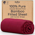 Bambaw 100% Viscose Derived from Bamboo Fitted Sheet Queen Size, Cooling Fitted Sheet, Queen Mattress Fitted Sheet Only, Deep Pocket Fitted Sheet with Corner Straps (Burgundy)