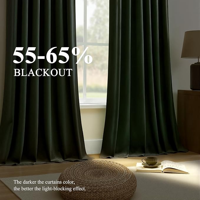 Sage Green Velvet Curtains 102 Inches Long for Bedroom, Super Soft Room Darkening Thermal Insulated Curtains Luxury Window Drapes for Living Room Nursery, Back Tab Rod Pocket, W52 x L102, 2 Panels