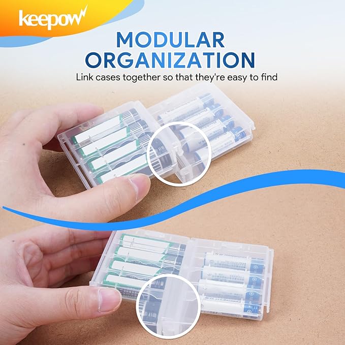 KEEPOW 20 Pcs AA/AAA Battery Storage Case Holder Box, Clear Color