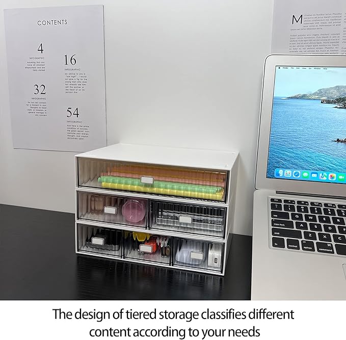 Desk Drawer Organizer, Stackable Office Supplies Desk Organizer, Plastic Plastic Storage Drawer, Desk Grocery Organizer For Stationery/Office Supplies (Blue, 2 Compartment)