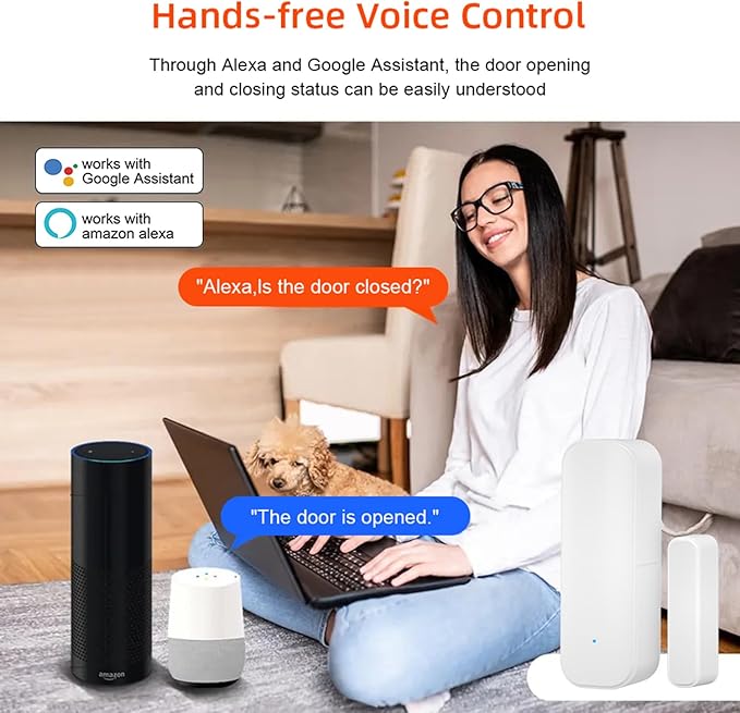 WiFi Door Sensor Window Detector: Smart Magnetic Door Open Detector with App Alerts, Wireless Home Security Contact Sensor, Tuya App Remote Control, Compatible with Alexa Google Assistant (2-Pack)