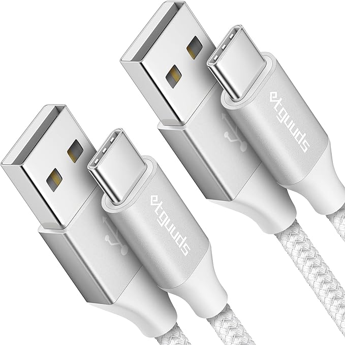 etguuds USB A to USB C Cable 4ft, 2-Pack, 3A Fast Charging Type C Charger Cord for iPhone 17 16 15 Pro Max 16e 17 Air, Samsung Galaxy S25 S24 S23 S22 S21 S20 A17 A16 A56 A55 Flip Fold, White