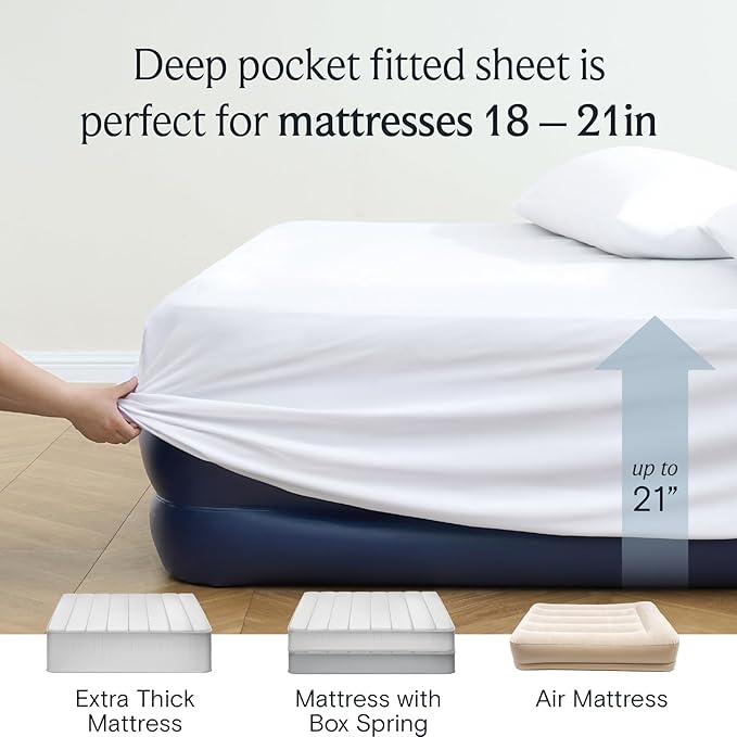 LuxClub 4 PC Extra Deep Pocket King Sheet Set, Deep Pockets Wrinkle Free Cooling Bed Sheets Hotel Bedding for Women, Men, Includes 1 Fitted Sheet, 1 Flat Sheet and 2 Pillowcases- White