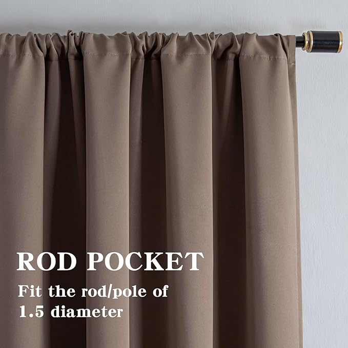 Blackout Curtains 90 Inches Long 2 Panels Set, Khaki Curtains Thermal Insulated Room Darkening Drapes for Bedroom, Rod Pocket Light Blocking Drapes Living Room Windows(52W × 90L, Khaki)