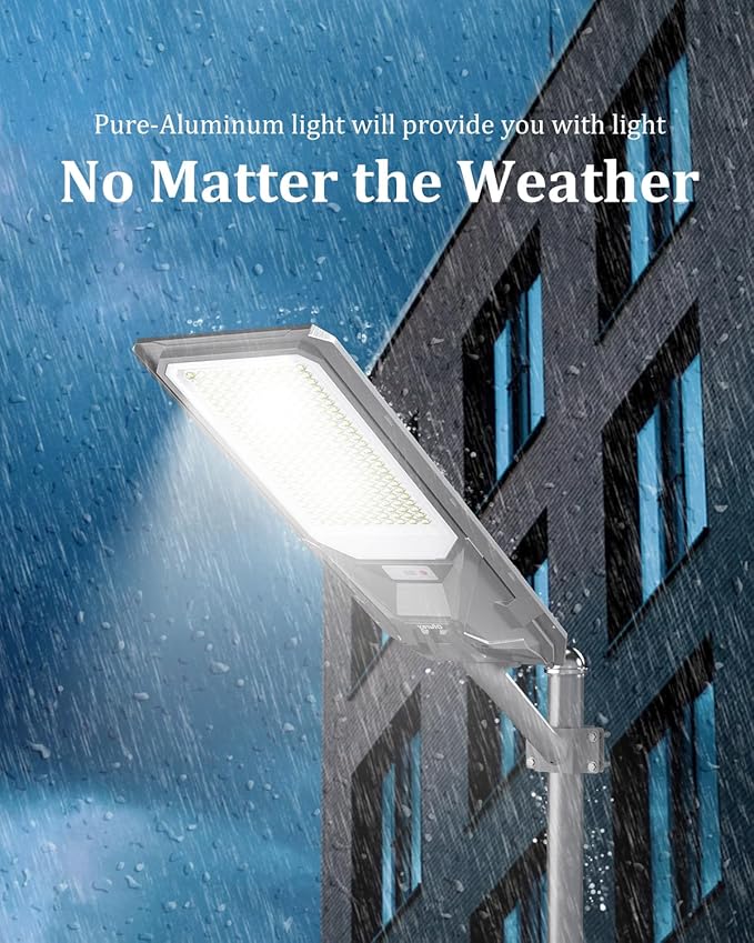 Ofuray Of-9000W Solar Street Lights Outdoor, Commercial Dusk to Dawn Solar Security Flood Light with Remote Control Motion, IP67 Waterproof, 6500K for Parking Lots, Courts, Barns