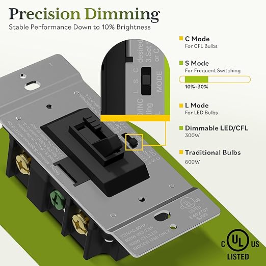 TG Digital Toggle Dimmer Light Switch for Dimmable LED, CFL and Incandescent Light Bulbs, Single Pole/ 3-Way, Wall Plate Included, UL Listed, 2 Pack, Black