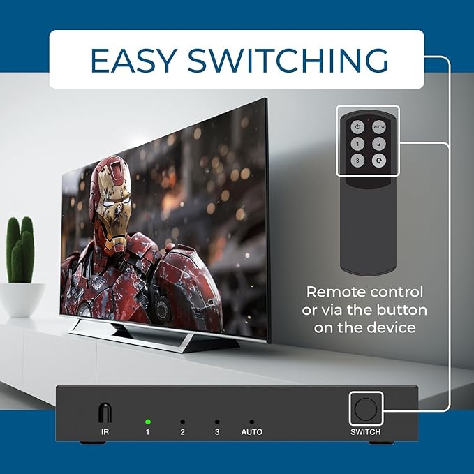 OREI HDMI Switch with Remote – 4K@120Hz 4:4:4 or 8K@60 4:2:0 HDMI Switcher – HDR10+, Dolby Vision, VRR, ALLM, CEC – HDMI Switch Perfect for PS5/Xbox, Blu-ray Players, Fire TV