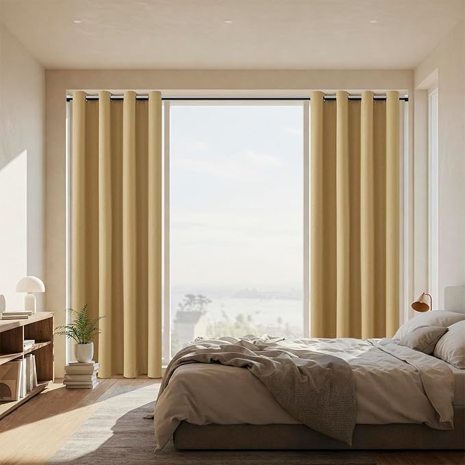 ChrisDowa 100% Blackout Mustard Yellow Solid Curtains 102 Inches Long 2 Panels for Bedroom Living Room,Farmhouse Room Darkening Thermal Insulated Soundproof Grommet Top Window Treatment Drapes,52x102