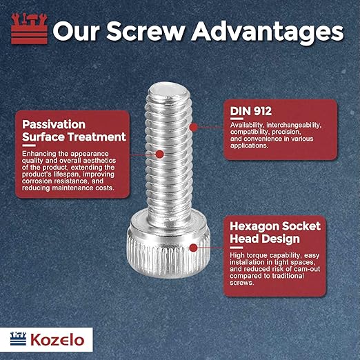 Kozelo 50pcs Socket Head Cap Screws - [M4-0.7 x 12mm] 304 Stainless Steel Allen Socket Drive for Electrical Motor 3D Printing Fan Engine Replacement Use, Silver