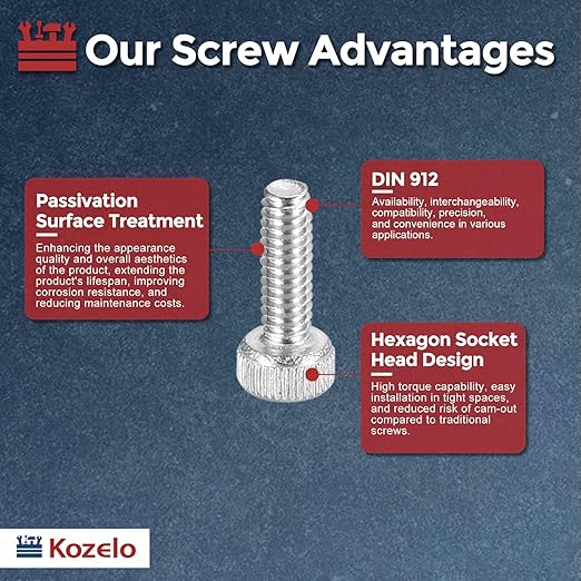 Kozelo 100pcs Socket Head Cap Screws - [M1.6-0.35 x 5mm] 304 Stainless Steel Allen Socket Drive for Electrical Motor 3D Printing Fan Engine Replacement Use, Silver