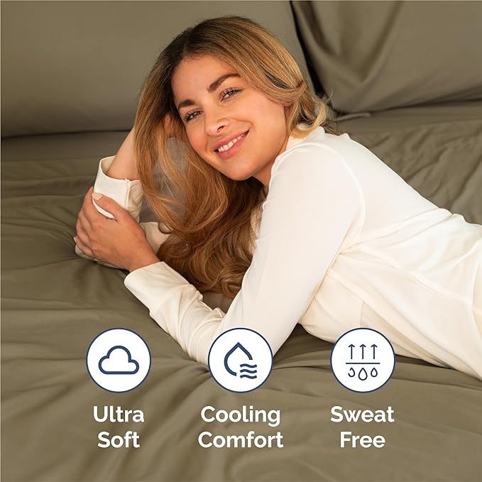 Split King 7 Piece Sheet Set - Cooling & Breathable - Hotel Luxury Bedding - Includes Fitted Sheets for Women, Men, Kids and Teens - 1 Flat, 2 Fitted Sheets, 4 Pillowcases with Deep Pockets - Khaki