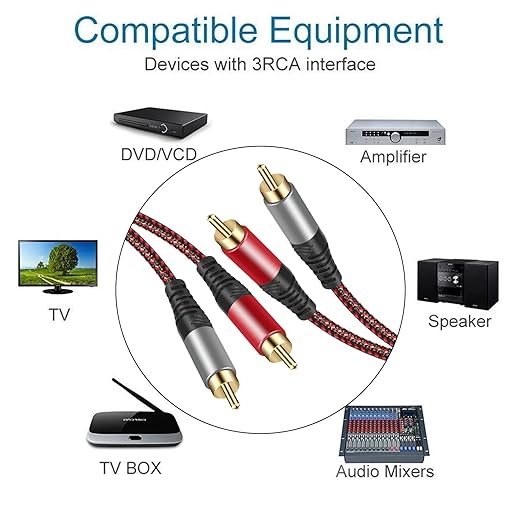 Tiierzon RCA Cable 6Ft,2Rca Male to 2-RCA Male Audio Stereo Subwoofer Cable [Hi-Fi Sound] Nylon-Braided Auxiliary Audio Cord for Home Theater, HDTV, Amplifiers, Hi-Fi Systems,Speakers and etc (6Ft)