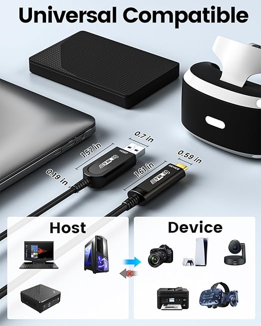 GeoHN.G USB A to USB C Fiber Optic Cable 30M/100FT, USB 3.2 10Gbps Long Distance Data Transfer USB C Extension Cable for VR, Camera, Mini PC, Laptop, Webcam, Printer and More