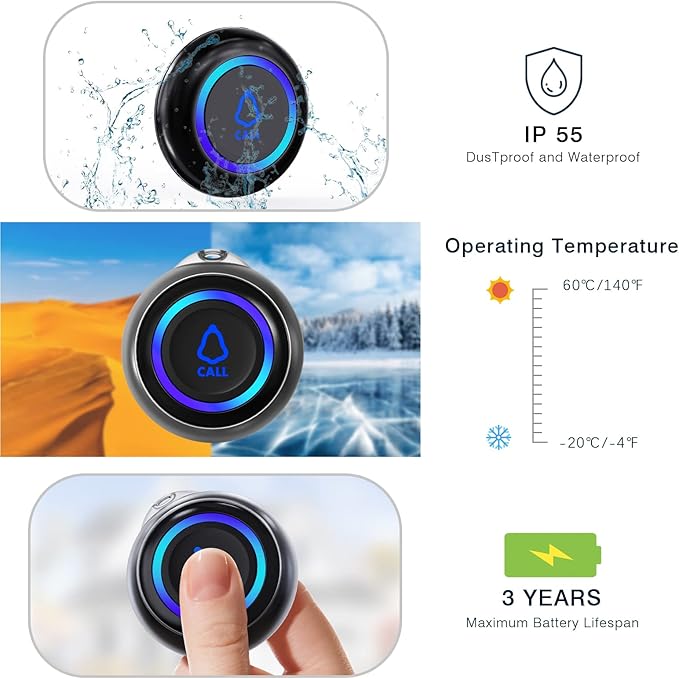 Caregiver Pager, Wireless Call Button for Seniors/Elderly at Home, 1 SOS Button + 1 Receiver Medical Life Alert System, Emergency Panic Call Bell, Help Alarm for Nurse Calling & Patient Assistance