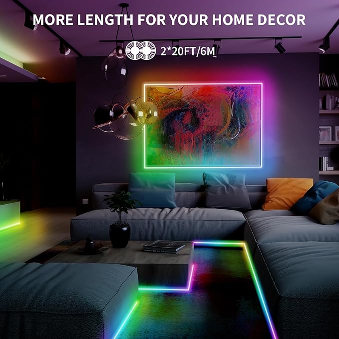 BUNACET 40ft COB RGB+IC LED Strip Lights, Bright Dream Color COB LED Light Strip with RF Remote App Control Music Sync Color Changing for Game Room Bedroom Kitchen Lighting Home Decor（2 Rolls）