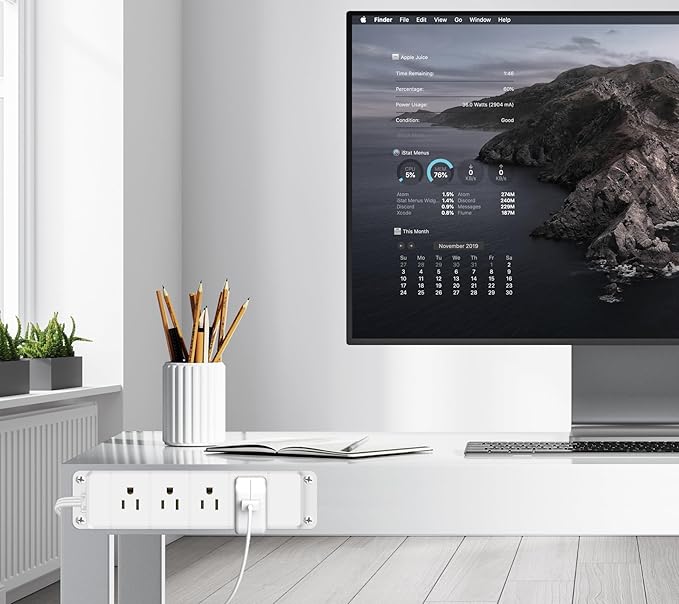 45W USB-C Fast Charging Under Desk Power Strip,12 Outlet Mountable Power Strip with 4 USB,1200J Surge Protection,10FT Flat Extension Cord