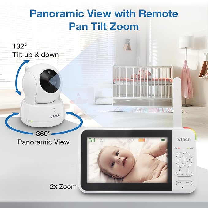 VTech VM924 No WiFi Remote Pan-Tilt-Zoom Video Baby Monitor - 5" LCD Screen, Up to 17Hrs Video/31Hrs Audio Battery, 1000ft Range, Night Vision, Soothing Sounds, Temperature Sensor