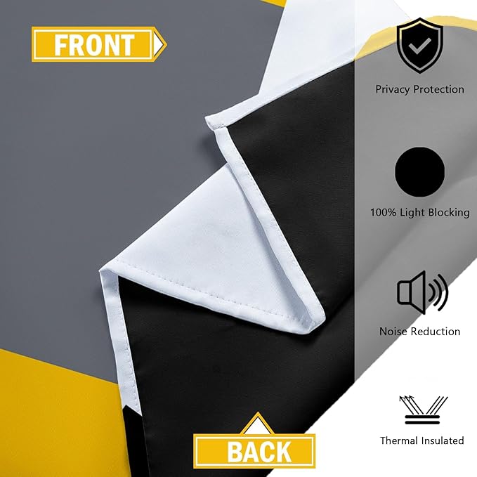 Yellow 100% Blackout Curtains for Bedroom 96 inch Long 2 Panels Set Mustard Yellow Grey Modern Abstract Geometric Black Out Curtains Room Darkening Window Drapes for Living Room, 52Wx96L