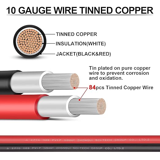 Solar Panel Wire - iGreely 100Ft 10 Gauge Tinned Copper PV Wire Solar Panel Extension Cable UV Resistant Cable for Boat Marine Automotive RV Solar Panel Outdoor - Black