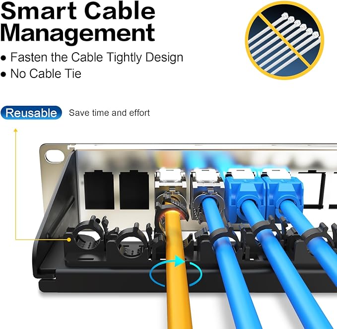 PBAEGAV 8 Port Patch Panel Blank UTP/STP 1U 10“ Keystone Patch Panel with Cable Management and Support Bar Compatible with LC/SC/ST/FC/USB/HDMI Keystone Jack(8 Port)