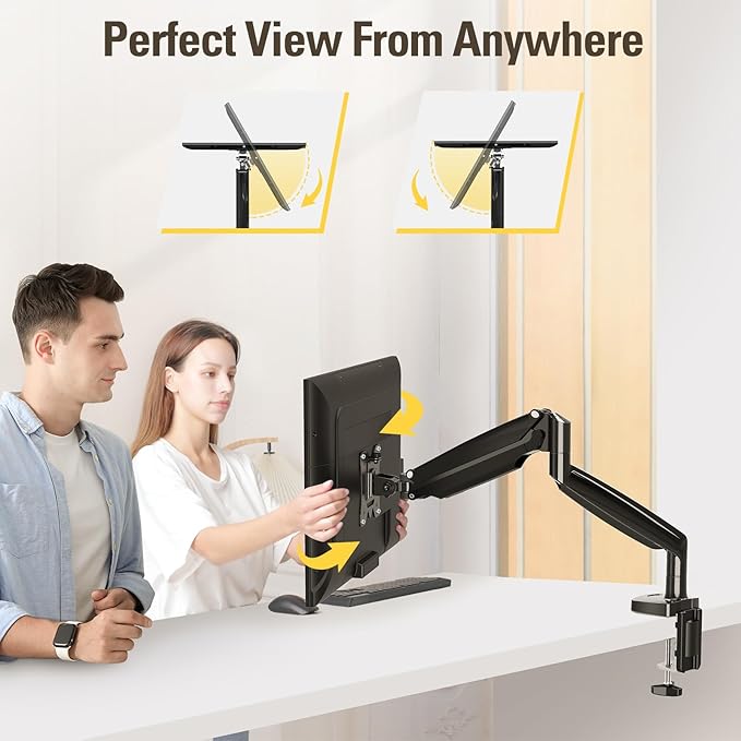 DreamAxis Single Monitor Mount Stand for 22-40" Computer Screens, Heavy Duty Gas Spring Monitor Arm Holds Up to 30.9 lbs, Adjustable Vesa Mount with C-Clamp & Grommet Base, Black
