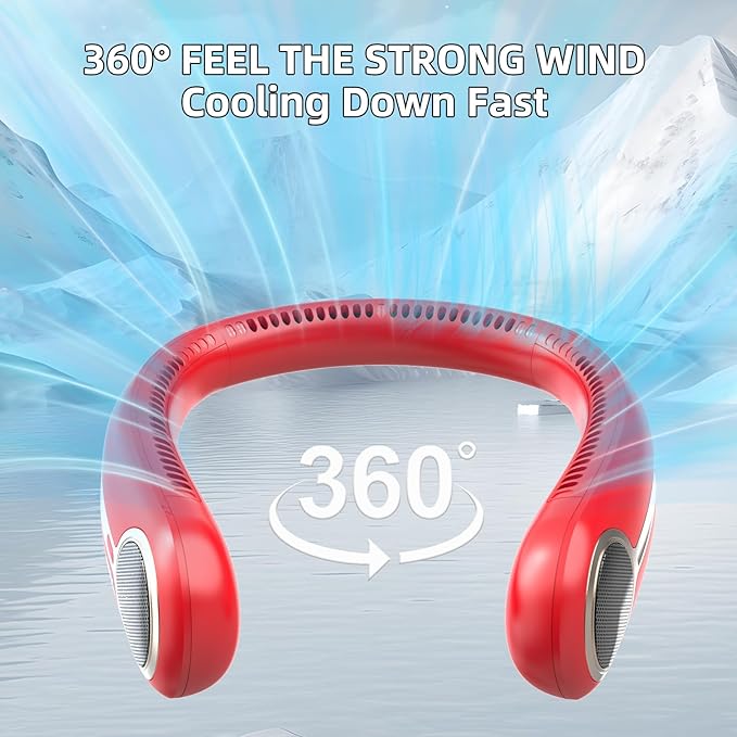 Portable Neck Fan,Hands Free Personal Wearable Bladeless Fan,6000mAh USB Rechargeable,360° Cooling,LED Display,4-Speeds,Birthday Gifts for Men Women Dad Mom,Valentines Day Gifts for Her Him (Red)