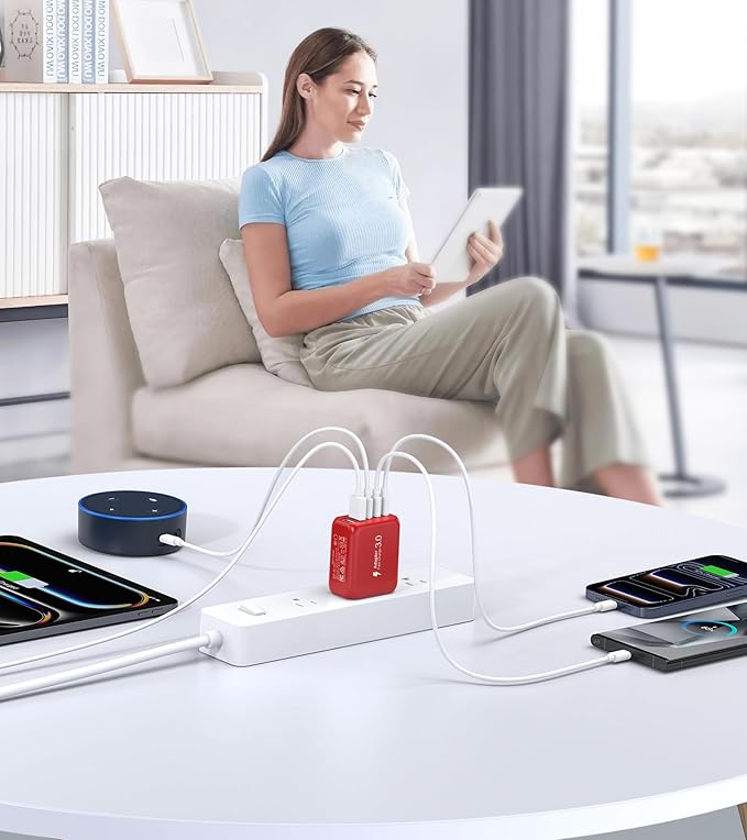 60W USB C Wall Charger, 2Pack 5-Port C Charger Fast Charging Block PD Power Adapter +QC 3.0 Multiport Type C Box Brick Cube USB A Wall Plug for iPhone 14/15/16/17 Pro Max, iPad,Samsung Galaxy(Red)
