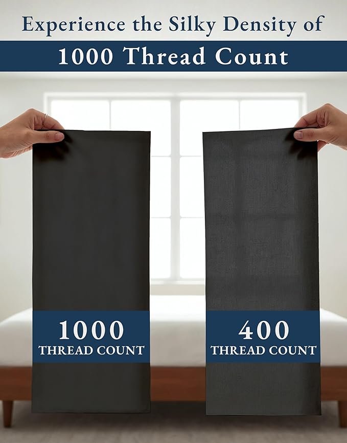 LANE LINEN 100% Egyptian Cotton Sheets Set Full Size Bed - 1000 Thread Count, Fully Elasticized Reinforced Seams Extra Deep Pocket Full Sheets Set, No Pill Fade Resistant Cooling - Black