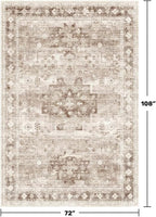 Washable Neutral Farmhouse Living Room Rug, 6x9 Area Rugs for Bedroom, Dining Room Under Table Carpet, Kids Room, Large Boho Vintage Non-Slip Floral Rugs Low Pile Stain Resistant (6x9 Beige/Latte) - Image 2