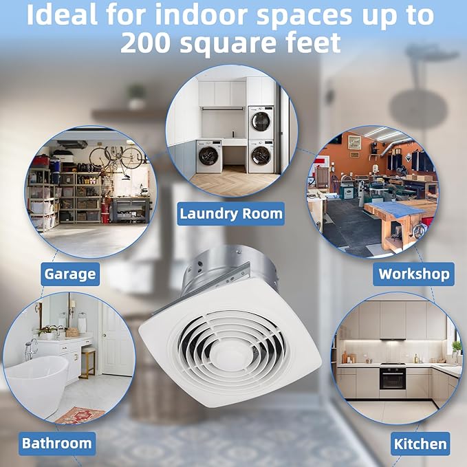 8 Inch Bathroom Exhaust Fan Ceiling Mount 200 CFM 8.5 Sones Kitchen Exhausts Fans,505 Exhaust Fan for Broan-NuTone,Vertical Discharge Ceiling Ventilation Fan for Bathroom Kitchen Laundry Room Garage