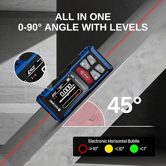 SainSmart Dual Laser Measuring Tool, 393Ft Red Bilateral Distance Meter with Backlit LCD, Rechargeable, Multi-Unit, Electronic Level, Length/Area/Volume/Angle Sensor/PC Data Transfer,Laser Class 2