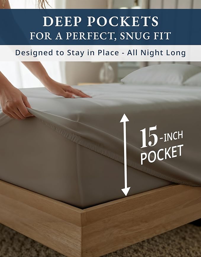 LANE LINEN 100% Egyptian Cotton Twin XL Sheets - 1000 Thread Count, Soft & Comfy No Pill Fade Resistant Oeko-Tex Certified sustainably Produced Cotton Sheets Twin XL, 15" Deep Pokcet - Charcoal
