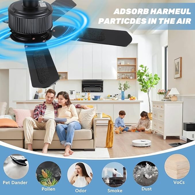 Kuenst Ceiling Fan Filters for Blades，Activated Coconut Carbon Ceiling Fan Filter Accessories Dust Catcher Fits All Ceiling Fans，Black，9.84in*3.93in