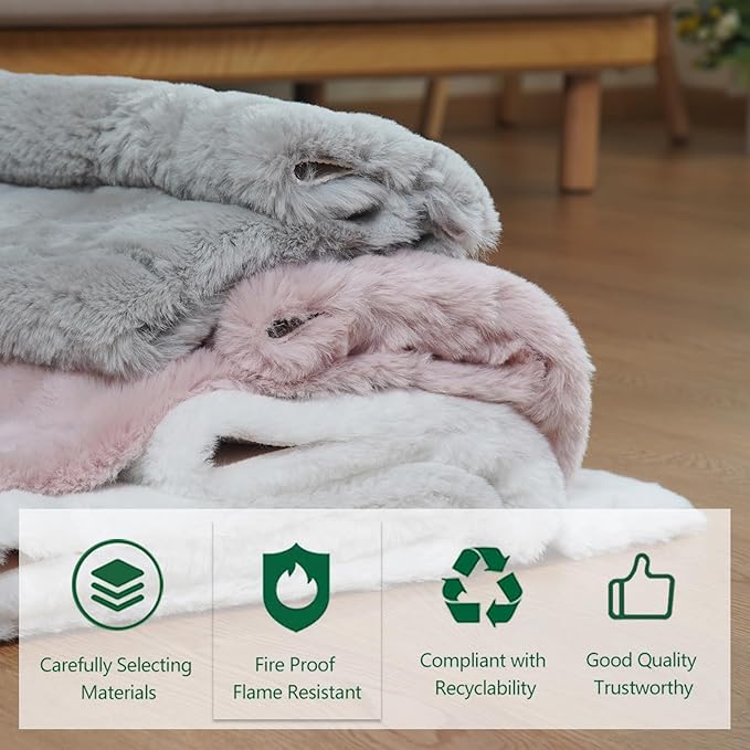 Latepis 6x9 Light Pink Faux Rabbit Fur Living Room Washable Furry Non-Slip Rugs for Bedroom Floor Shaggy Large Area Rug for Nursery Boho Rug