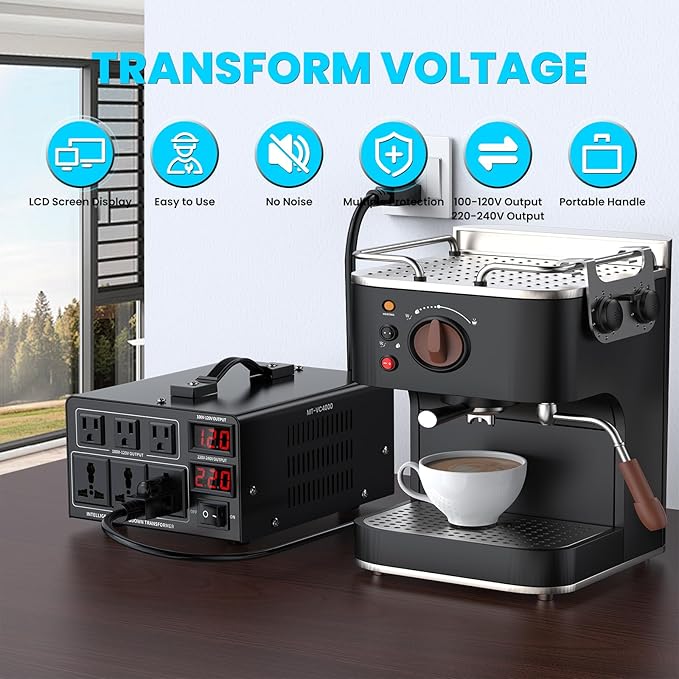 4000W Voltage Converter Transformer(110V to 220V or 220V to 110V) Step Up/Down Converter 110/120 Volt - 220/240 Volt w/US Power Cord,Circuit Breaker Protection, LCD Screen Display