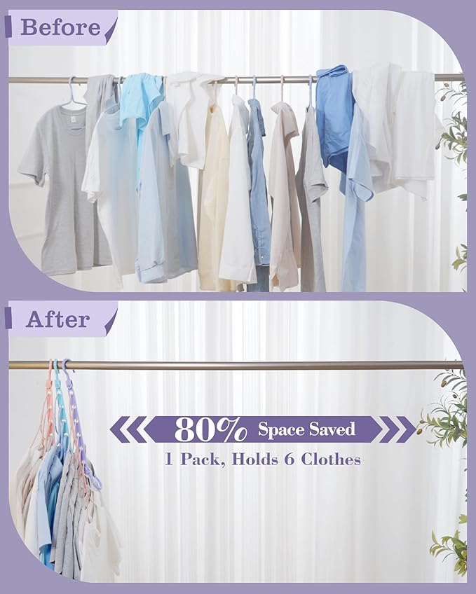 Space Saving Hangers for 96 Clothes, Reinforced Collapsible Hangers with 360° Swivel Hook, Hanger Hooks Space Saver for Closet Organizers and Storage, Dorm Room Essentials, Fully Assembled, Colorful