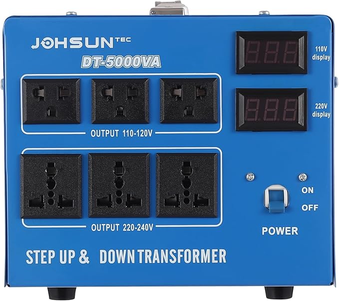 5000W Voltage Converter Auto Transformer Duty Step Up/Down Power Converter Transformer 110/120/220/240V with 3 US Outlets,3 Universal Outlets, LCD Display, Circuit Breaker Protection (DT-5000VA)