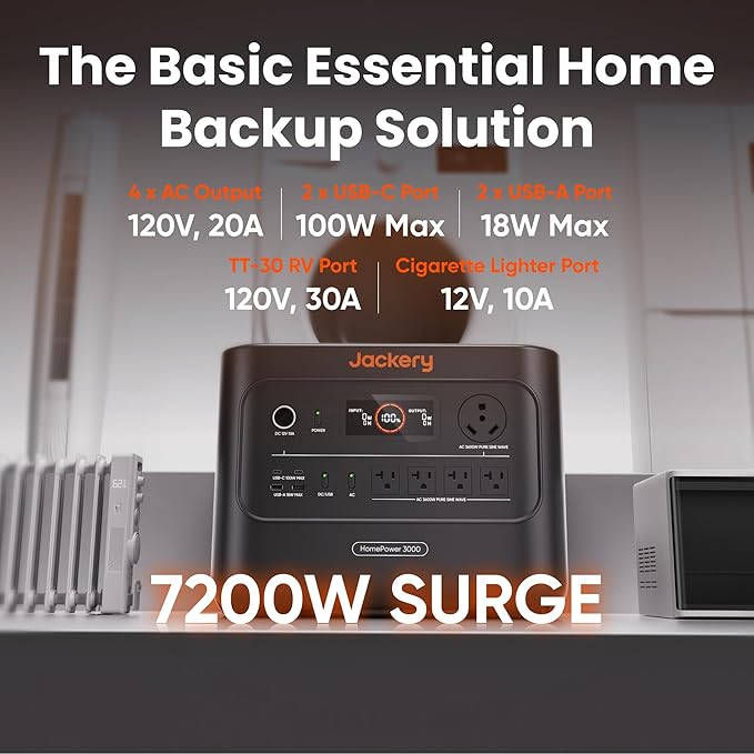 Jackery HomePower 3000 Portable Power Station with Hand Truck, 3600W (Surge 7200W) Output, 3072Wh LFP Battery Solar Generator, Essential Backup for Home Use, Power Outage, RV, Emergencies