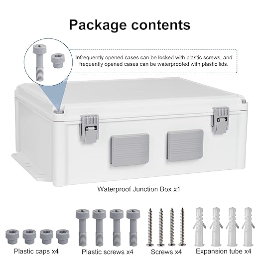 Namunanee Outdoor Electrical Junction Box, ABS Water Resistant Enclosure with Internal Mounting Panel & Hinged Cover (16.5" H x 12.6" L x 6.1" W)