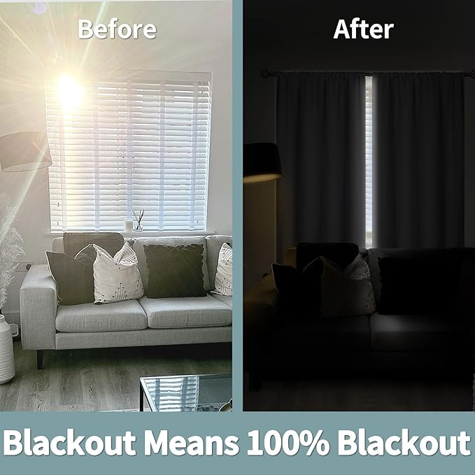 BGment Thermal Insulated 100% Blackout Curtains for Bedroom with Black Liner, Double Layer Full Room Darkening Noise Reducing Rod Pocket Curtain (42 x 72 Inch, Light Grey, 2 Panels)