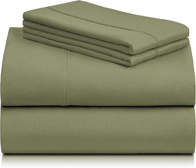 LuxClub 4 PC California King Sheet Set, Deep Pockets Wrinkle Free Cooling Bed Sheets Hotel Bedding for Women, Men, Includes 1 Fitted Sheet, 1 Flat Sheet and 2 Pillowcases-Olive