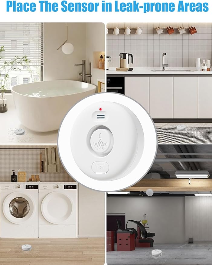 5 Pack Water Leak Alarm Detector, 120dB Loud Alert Water Sensor, IP66 Waterproof, Sensitive Leak and Drip Alert, Easy Installation for Home, Basement Flood Prevention, Bathroom, Sink, Laundry
