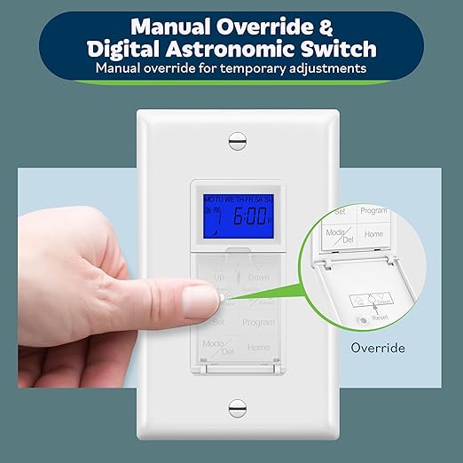 TOPGREENER Digital Astronomic Timer Switch, 7-Day Programmable Sunrise Sunset Timer for Lights, Fans, & Motors, Single-Pole or 3-Way, Neutral Wire Required, UL Listed, TGT01-HN-W, White