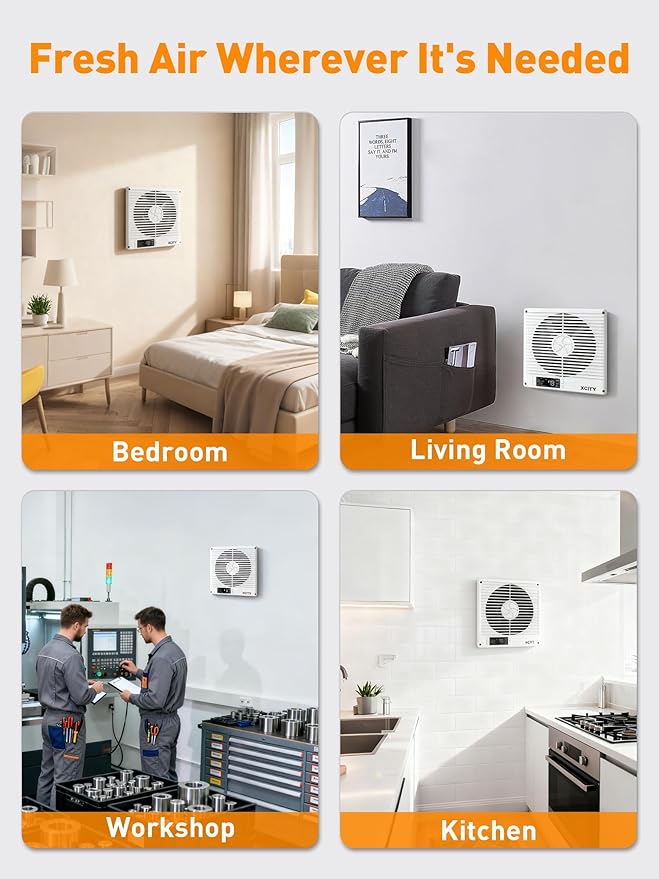 Xcity 8-Inch Room to Room Fan, Through-the-Wall Air Transfer Fan with Remote, 10-Speed Temperature Control, Quiet Reversible Airflow Ventilation for Bedroom, Kitchen & Laundry