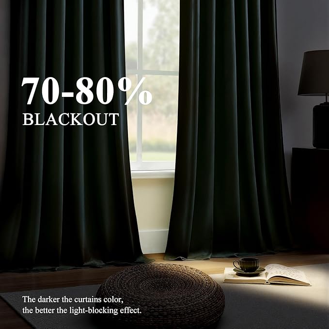AUSSPVOCT Olive Green Velvet Curtains for Bedroom, Thermal Insulated Room Darkening Luxury Blackout Curtains 90 Inches Long Back Tab Window Drapes for Living Room Nursery, W52 x L90, 2 Panels