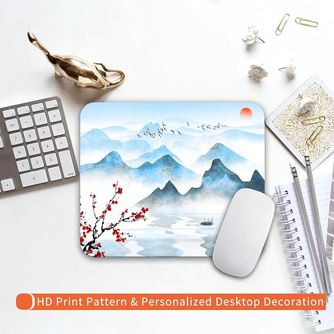 Armanza Square Mouse Pad Ink Painting Landscape, Personalized Premium-Textured Custom Mouse Mat Design, Washable Mousepad Cloth, Non-Slip Rubber Base Computer Mouse Pads for Wireless Mouse