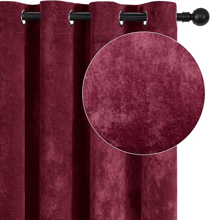 SMILETIME Burgundy Red Crushed Velvet Curtains 52x96 inch Luxurious Thermal Insulated Soundproof Drapes for Living Room Bedroom Office Soft and Durable Light-Filtering Window Treatments, 2 Panels