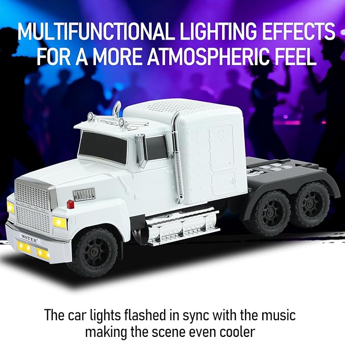 WSTER American Truck Bluetooth Speaker with HD Sound, TWS Pairing, LED Party Light, Operation Panel, Built-in Mic, Portable Car Model Speaker for Parties, Beach, Outdoor Activities (White)