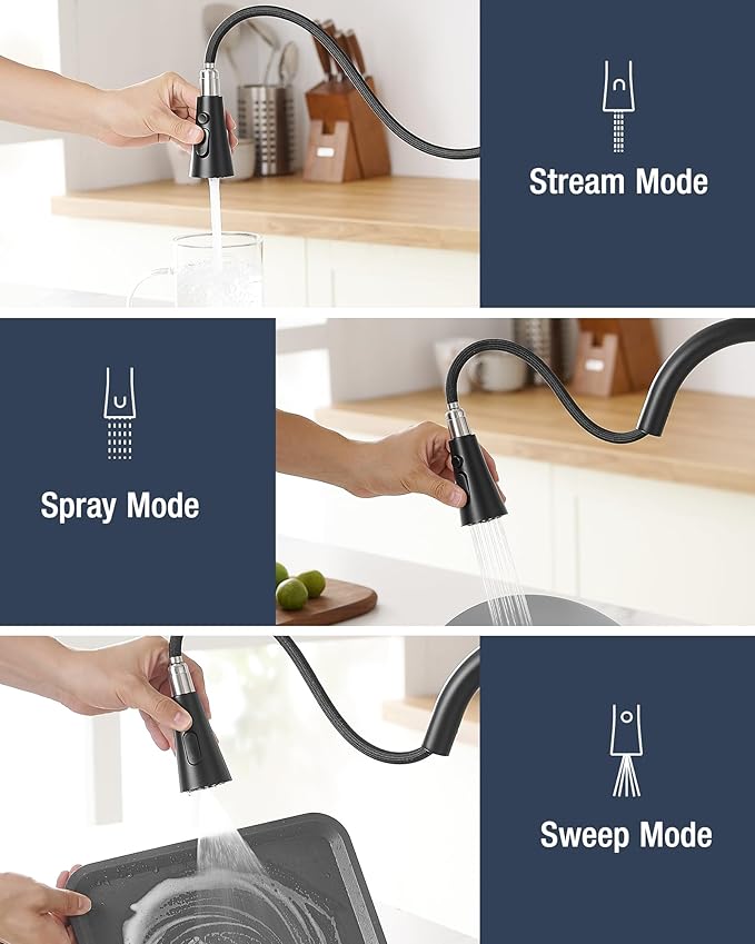 AIMADI Touchless Kitchen Faucet, Matte Black,Single Handle Pull-Down Sprayer,Deck Plate Included | Hands-Free Smart Motion Sensor Kitchen Sink Faucet, 3 Spray Modes, Fits 1 or 3 Hole Sinks