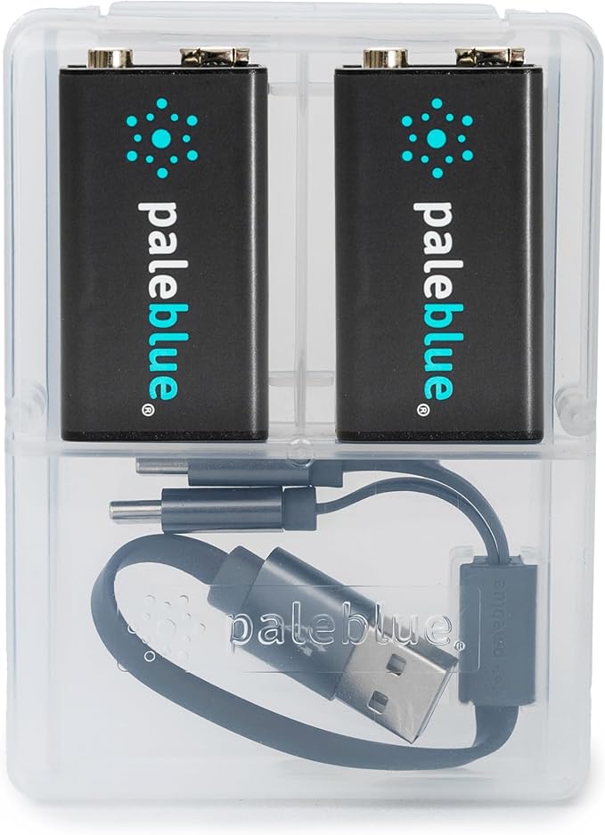 paleblue USB Rechargeable 9V Batteries (2-Pack) - 4500mWh Lithium Ion, 1000+ Charge Cycles, Includes 2-in-1 USB-A to USB-C Charging Cable, LED Charge Indicator, 3.4 Hour Charge Time